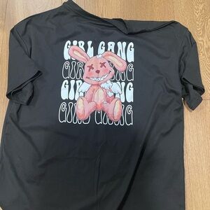 SHEIN Black and Pink Short Sleeve Tee with Graphic Design